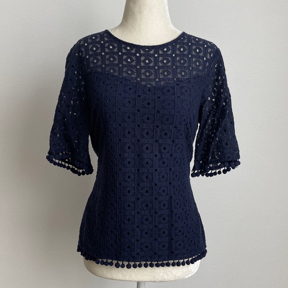 Banana Republic Tops - Banana Republic Lace Top with Pom Pom Trim
